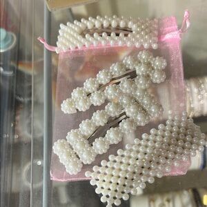 Pearl Beaded Hair Clip Set - White